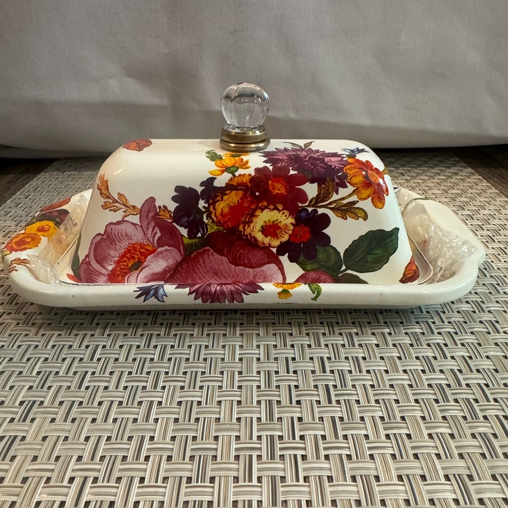 Mackenzie Childs Floral Ceramic Butter Dish with Lid